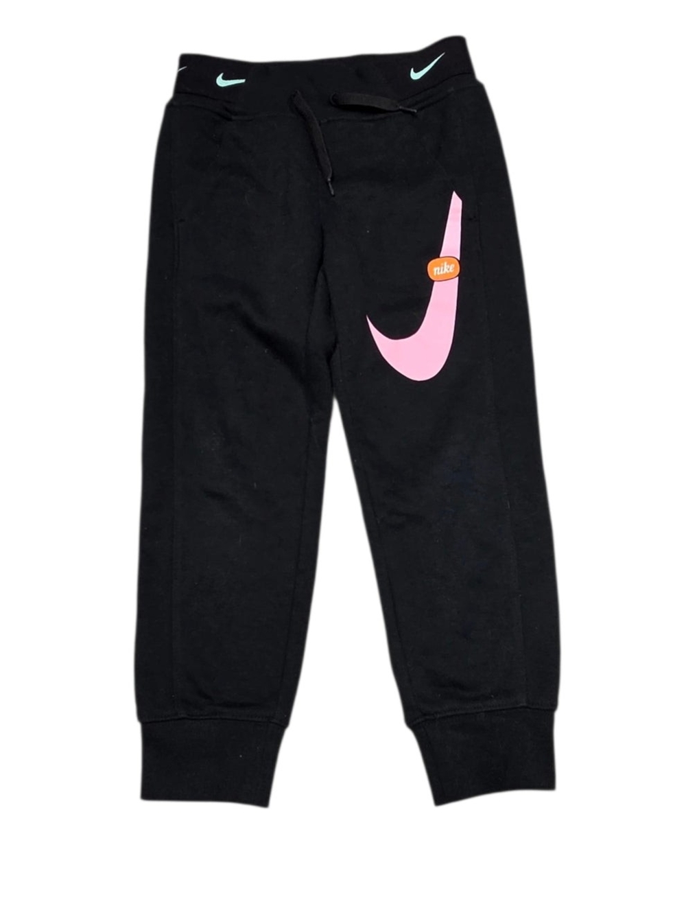 6Y Nike Kids Black Sweatpants with Pink Swoosh and White Accents